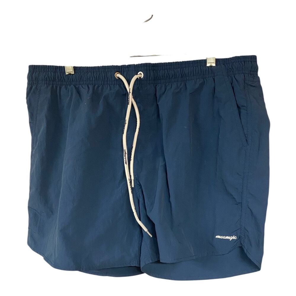 Maamgic Men's Size XXL Nylon Swim Trunks Solid Blue Shorts With Liner Beach Pool